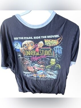 Universal Studios Retro Hollywood Movie Rides Graphic Ringer T Shirt Adult Large